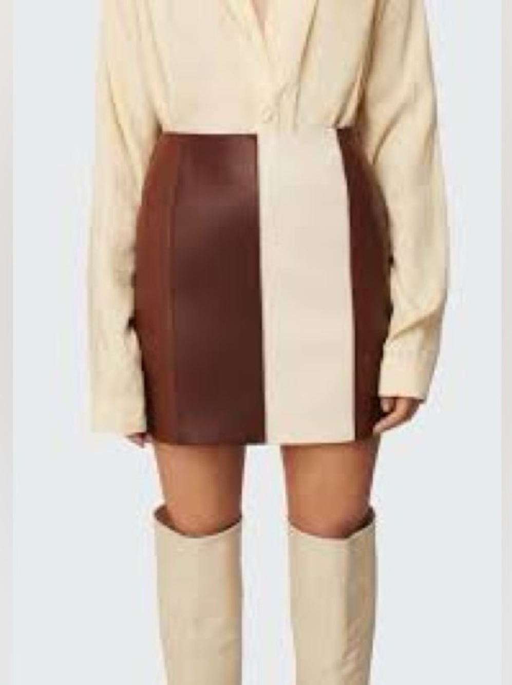 Nanushka Brown Colorblock Vegan Faux Leather Paneled Mini Skirt XS